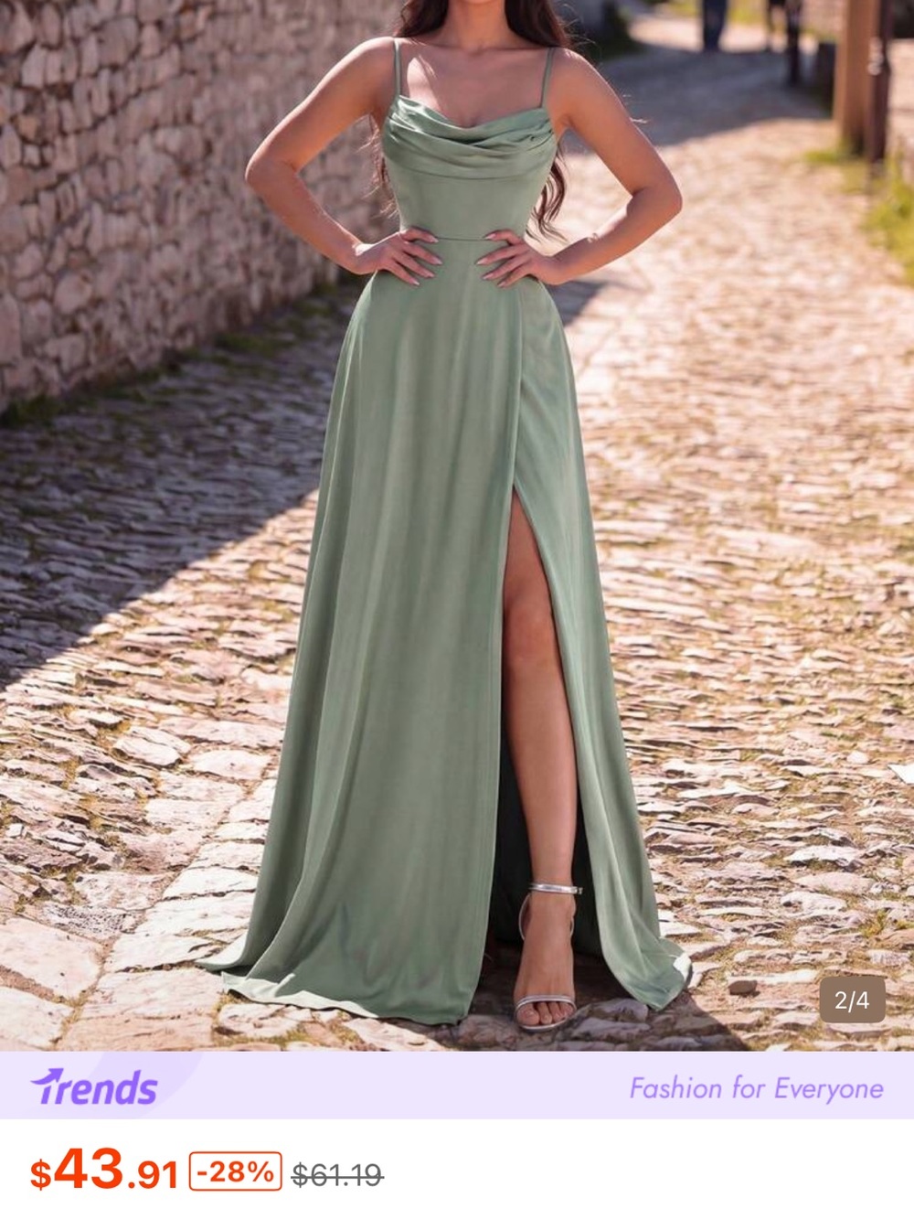 SHEIN Sage Green Cowl Neck Maxi Dress with High Slit